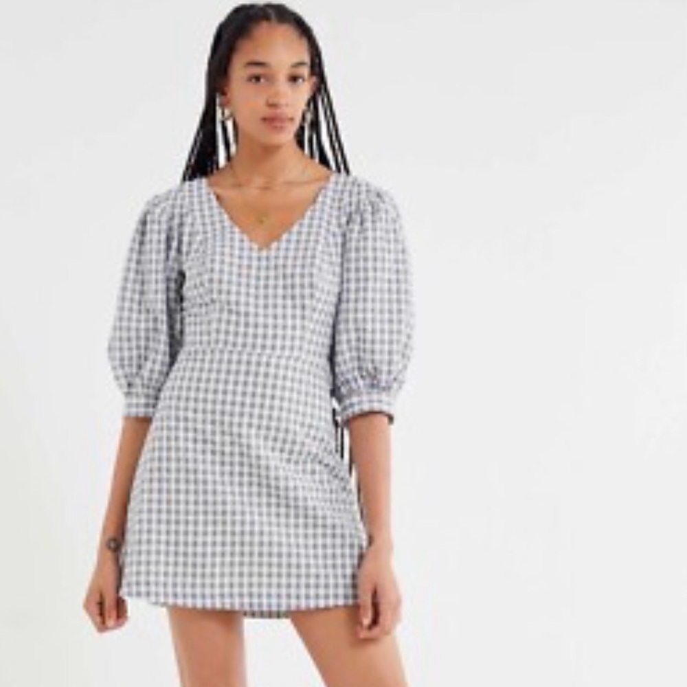 Urban Outfitters UO Lena Gingham Puff Sleeve Mini Dress - Picture 1 of 13